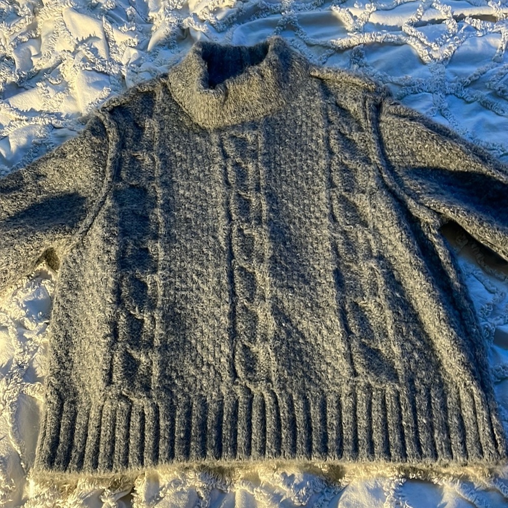 Extremely fuzzy and warm gray turtleneck sweater from AE